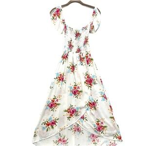Lucy Love S Small Off the Shoulder Maxi Hi-low Athena Dress Smocked Slit Floral